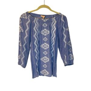Gibson Latimer Embroidered Peasant Top Boho Blouse‎ Long Sleeve Small